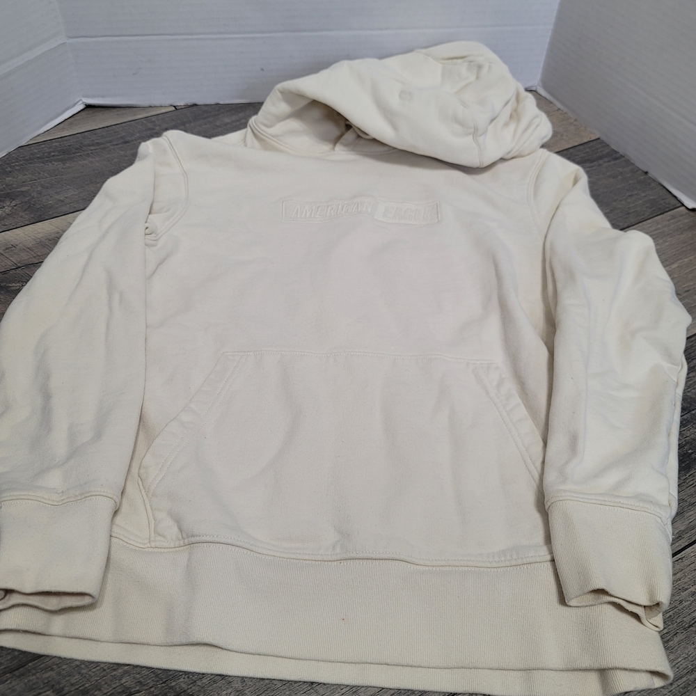 American Eagle Outfitters Cream Hoodie for Men Terrycloth Lining Sz Small - Picture 2 of 11